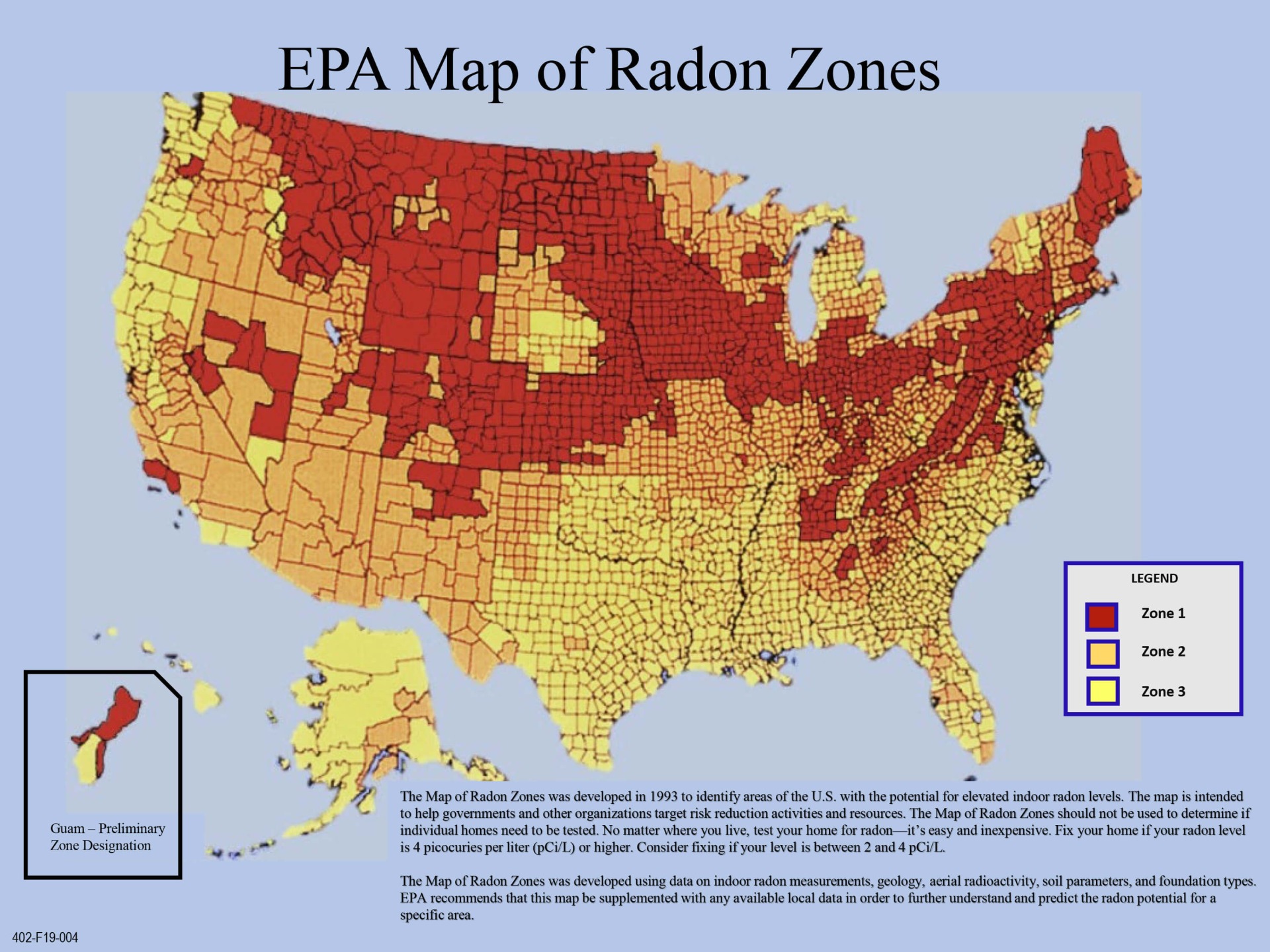 EPA map of Radon zones